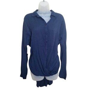BDG‎ URBAN OUTFITTERS Womens Top SZ XS Popover Button Navy Striped Faux Wrap